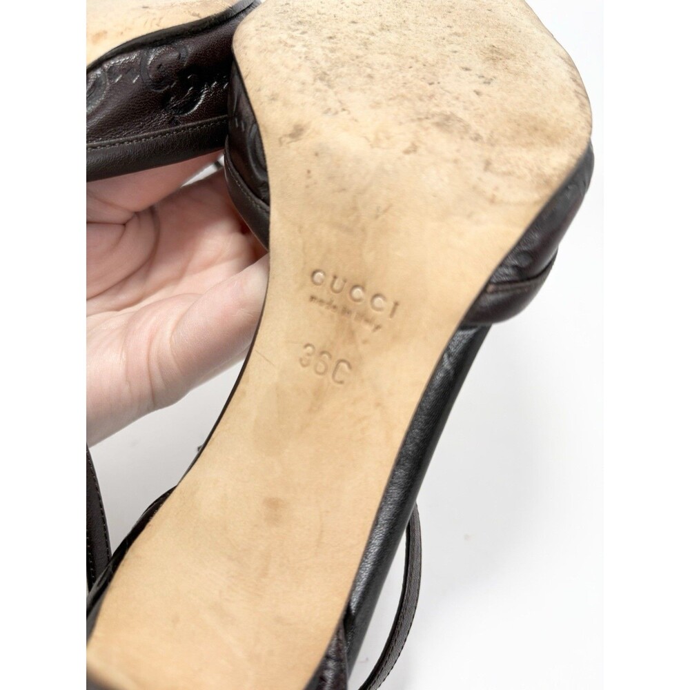 Gucci Brown Leather Guccissima GG Monogram Heels w/ Bow Accent Y2K Sz EU 36C 6 - Picture 11 of 14